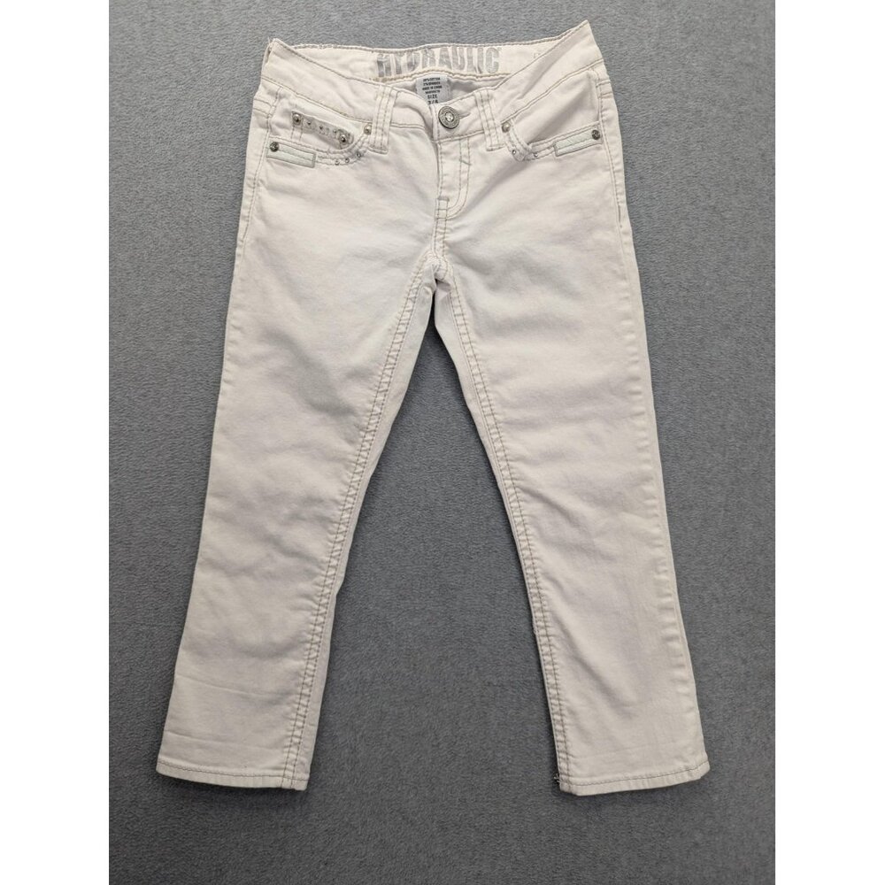 Hydraulic Jeans Womens 3/4 White Bailey Skinny Rhinestone Embellished Denim